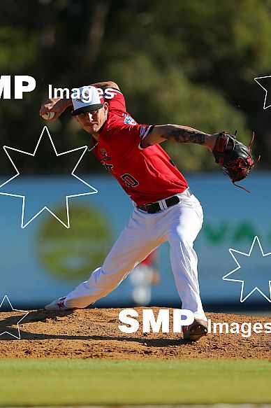 Josh Rawlinson of the Perth Heat  PHOTO: James Worsfold / SMP IMAGES / Baseball Australia | Action from the Australian Baseball League 2019/20 Round 2 clash between the Perth Heat v Canberra Cavalry played at Perth Harley-Davidson ballpark, Perth, We