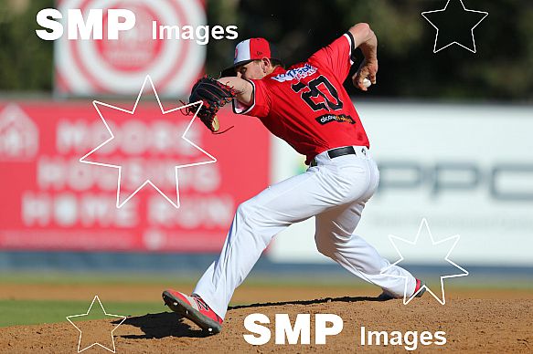 Josh Rawlinson of the Perth Heat  PHOTO: James Worsfold / SMP IMAGES / Baseball Australia | Action from the Australian Baseball League 2019/20 Round 2 clash between the Perth Heat v Canberra Cavalry played at Perth Harley-Davidson ballpark, Perth, We