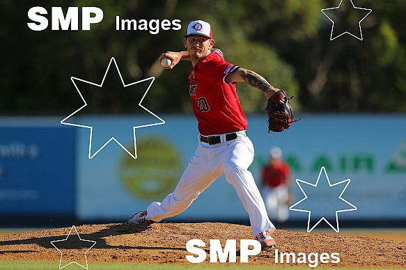 Josh Rawlinson of the Perth Heat  PHOTO: James Worsfold / SMP IMAGES / Baseball Australia | Action from the Australian Baseball League 2019/20 Round 2 clash between the Perth Heat v Canberra Cavalry played at Perth Harley-Davidson ballpark, Perth, We