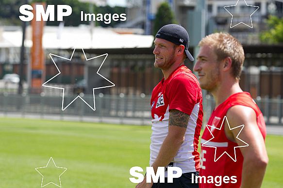 Kieren Jack of the Sydney Swans and Sam Groth of Australia training with the Sydney Swans