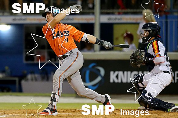 Robbie Perkins of the Canberra Cavalry PHOTO: James Worsfold / SMP IMAGES / Baseball Australia | Action from the Australian Baseball League 2019/20 Round 2 clash between the Perth Heat v Canberra Cavalry played at Perth Harley-Davidson ballpark, Pert