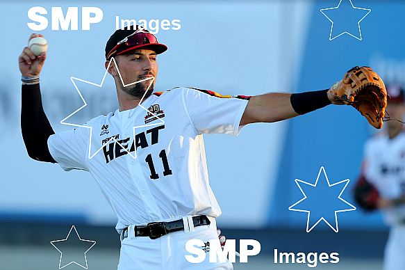 pre game entrances and anthem PHOTO: James Worsfold / SMP IMAGES / Baseball Australia | Action from the Australian Baseball League 2019/20 Round 2 clash between the Perth Heat v Canberra Cavalry played at Perth Harley-Davidson ballpark, Perth, Wester