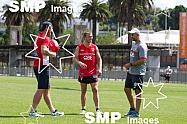 Kieren Jack & Rhyce Shaw of the Sydney Swans and Sam Groth of Australia training with the Sydney Swans