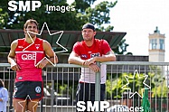 Josh Kennedy from the Sydney Swans and Sam Groth of Australia training with the Sydney Swans