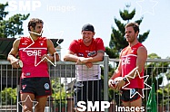 Josh Kennedy & Ben McGlynn from the Sydney Swans and Sam Groth of Australia training with the Sydney Swans