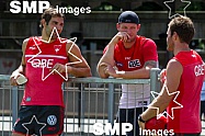 Josh Kennedy & Ben McGlynn from the Sydney Swans and Sam Groth of Australia training with the Sydney Swans